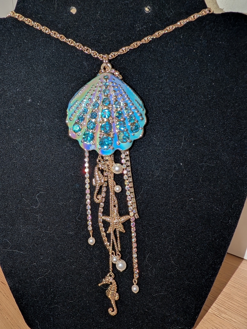 Betsy Johnson Gold-Tone Blue Shell Pendant Necklace - Picture 3 of 7
